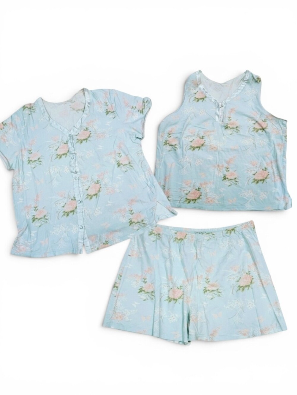 Vintage Floral Print Sleepwear Set Cottagecore 90s Plus Size 2X